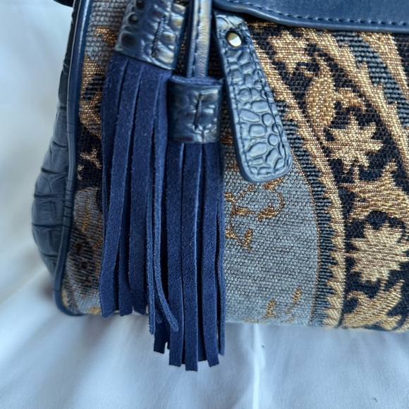 NWOT SHARIF 1827 Blue Tapestry Tote Satchel Handbag Croc Embossed Vintage - Picture 16 of 16